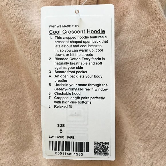 Lululemon Cool Crescent Hoodie Ivory Peach 6 New - Picture 4 of 10